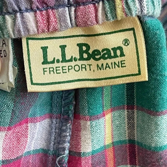 Vintage LL Bean Green Plaid Summer Shorts – Lightweight Hi-Waist w/ Tie & Pocket - Picture 10 of 13